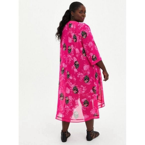 Torrid Open Kimono Womens Size 4X Pink Chiffon Gothic Skull Grunge Cardigan - Picture 3 of 11
